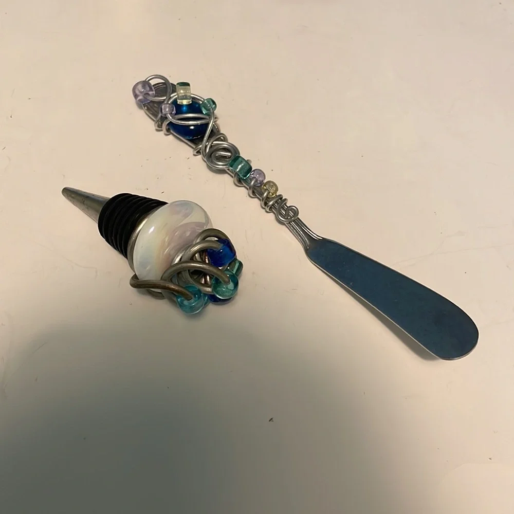 Handmade stainless steel blue beaded kitchen 5 piece set